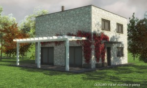 BiHolz Casa Quadro prefabbricata in legno rivestita in pietra