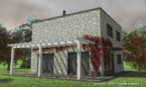 BiHolz Casa Quadro prefabbricata in legno rivestita in pietra