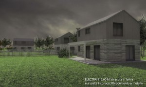 BiHolz Casa Electra prefabbricata in legno rivestita in larice o pietra e a scelta intonaco, fibrocemento e metallo