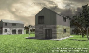 BiHolz Casa Electra prefabbricata in legno rivestita in larice o pietra e a scelta intonaco, fibrocemento e metallo